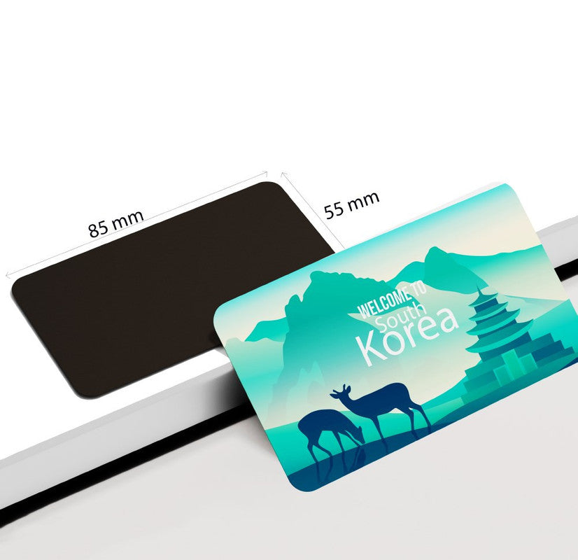 dhcrafts Rectangular Rubber Fridge Magnet / Magnetic Card Multicolor Korea Design Pack of 1 (8.6cm x 5.4cm)